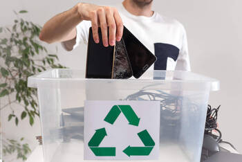 Handys werden über Recyclingbox gehalten