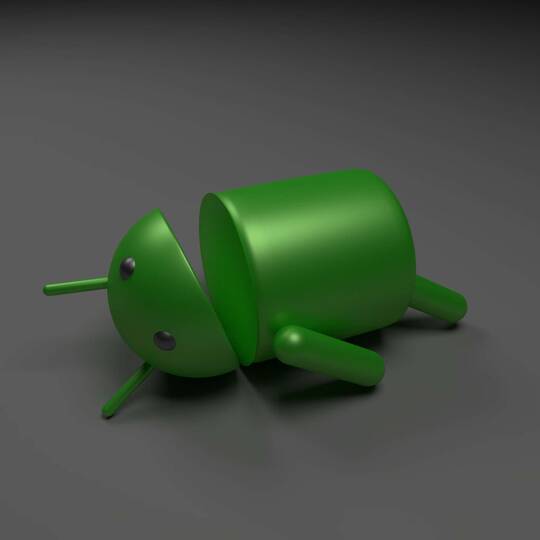 Android Maskottchen liegt auf dem Boden