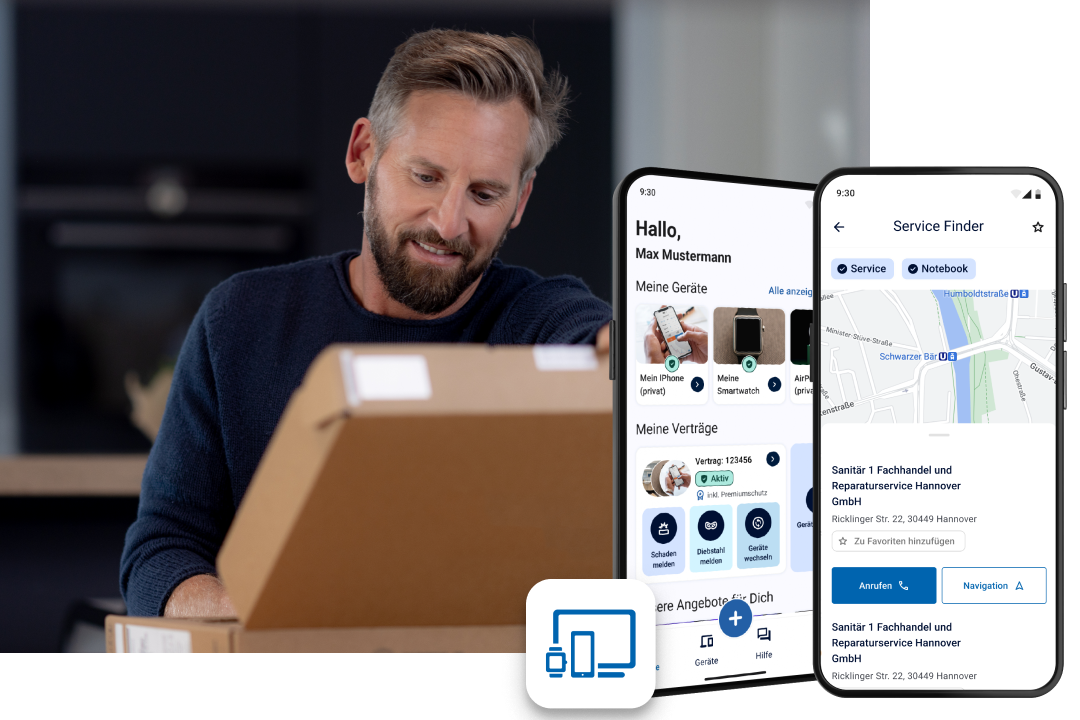 Ein junger Mann öffnet eine Box und lächelt