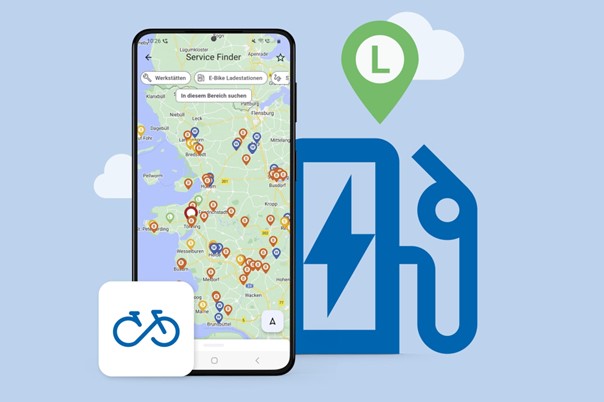 Eine Landkarte auf der E-Bike Ladestationen markiert sind