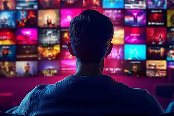 Ein Mann schaut sich Filme auf dem Fernseher an.