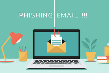 Laptop mit Überschrift Phishing Mail