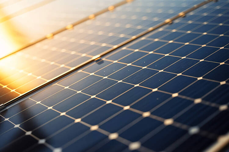 Die Nahaufnahme eines Solarmoduls. 