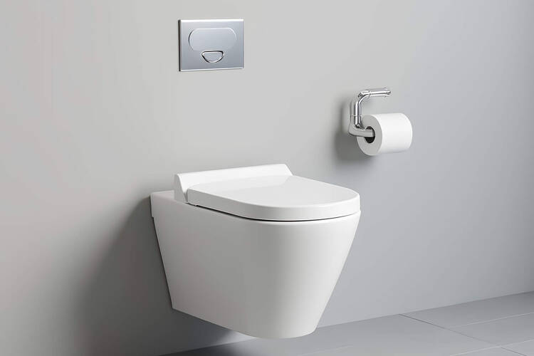 Eine Toilette im Badezimmer. 