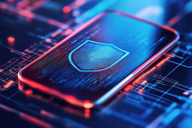 Auf einem Handy ist in dunkler Atmosphäre ein Siegel beziehungsweise Schloss zu sehen.