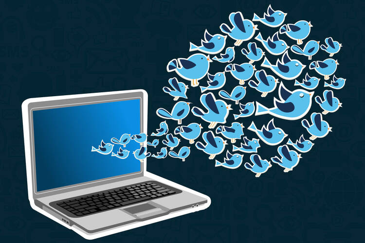 Laptop mit Twitter Vögeln 
