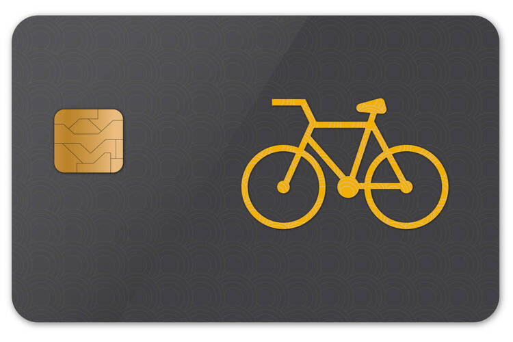 Eine Kreditkarte mit einem Fahrrad drauf