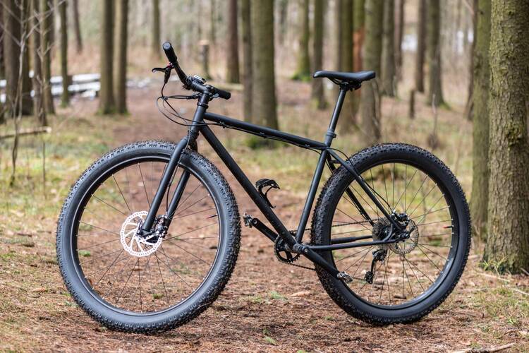 Ein Fahrrad steht im Wald.