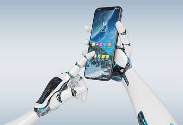 Roboter bedient Android Handy