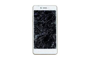Weißes Smartphone mit Rissen im Display