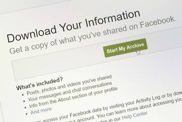 Facebookseite zum Beantragen der eigenen Daten