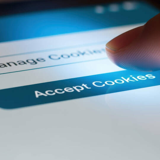 Eine Person tippt auf dem Smartphone auf den Button "Cookes Akzeptieren".