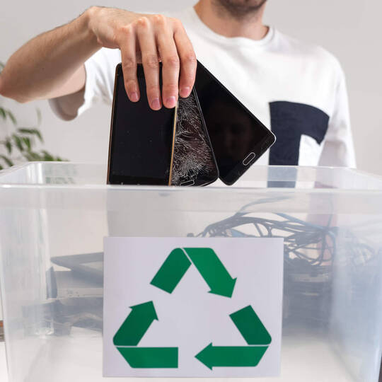 Handys werden über Recyclingbox gehalten