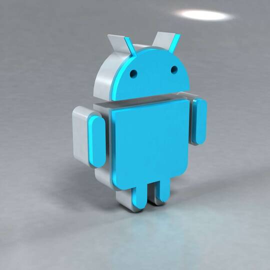 Das Android Logo in blau hinter einem grauen Hintergrund.
